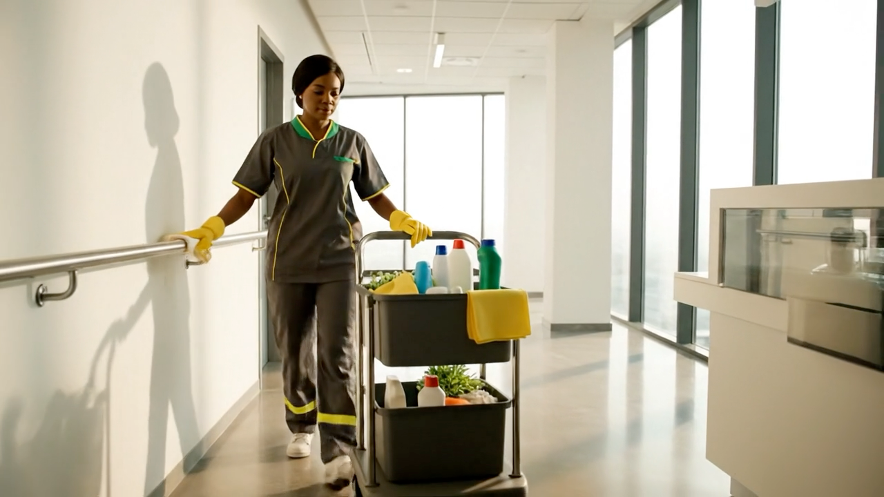 Professional office cleaning in a modern workspace